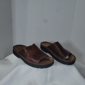 NAOT Buffalo Leather Open Toe Slip On Sandal Size 41 U.S 10 (Women) Brown